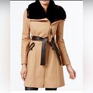 Via Spiga wool blend Tan Trench Coat with Black Accents